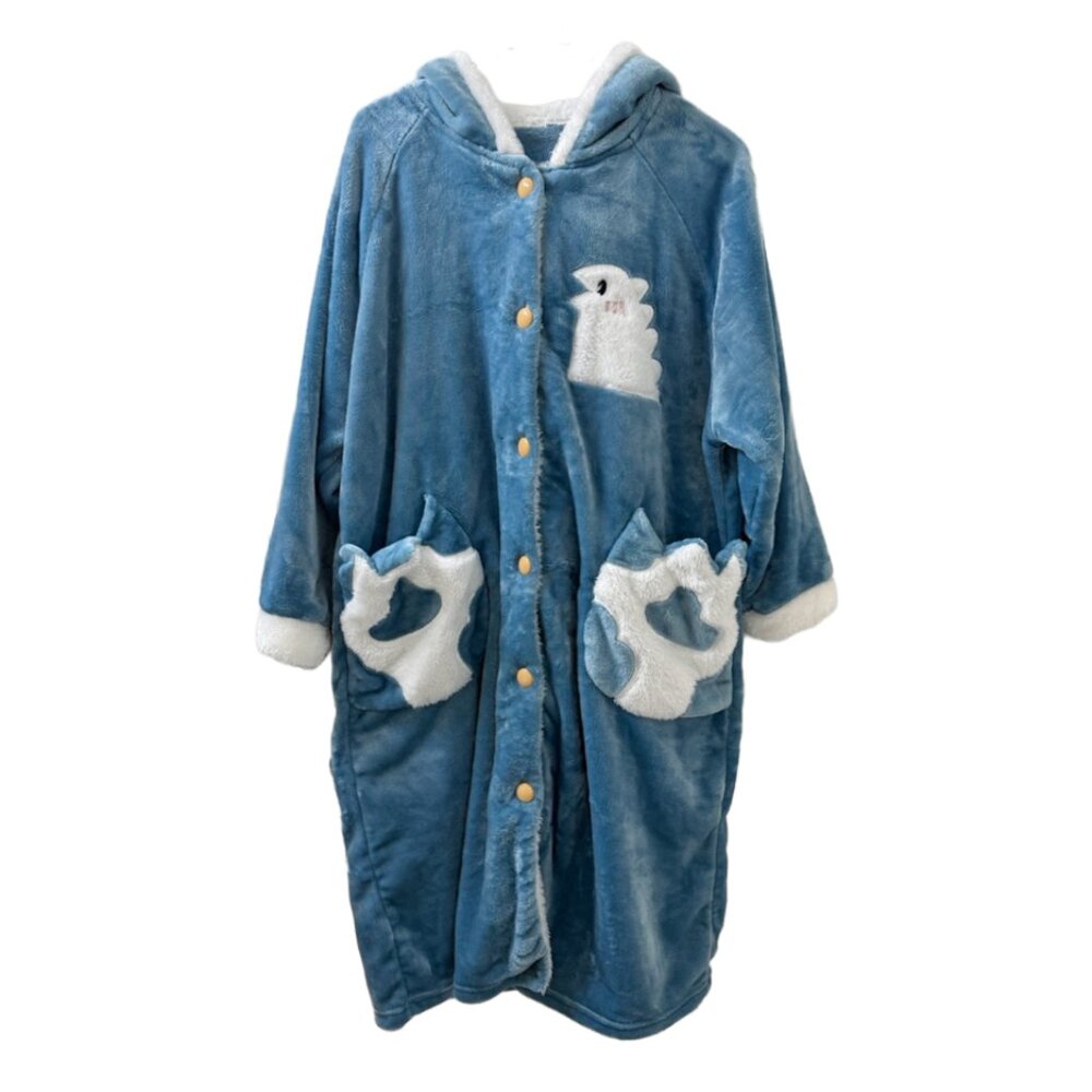 Light Blue Dinosaur Fleece Robe Wearable Blanket with Hood 2XL adult